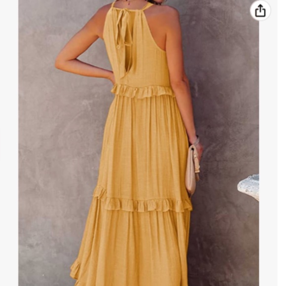 Womens Tiered Halter Style Maxi Dress in Yellow sz sm - Picture 5 of 6